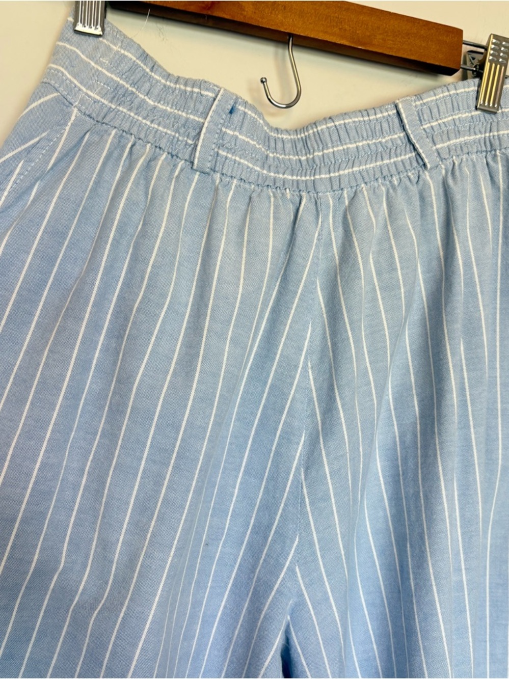 Vintage Chaus Pinstripe Crope Flare Wide Leg Pants Blue Size 10 - Picture 8 of 13